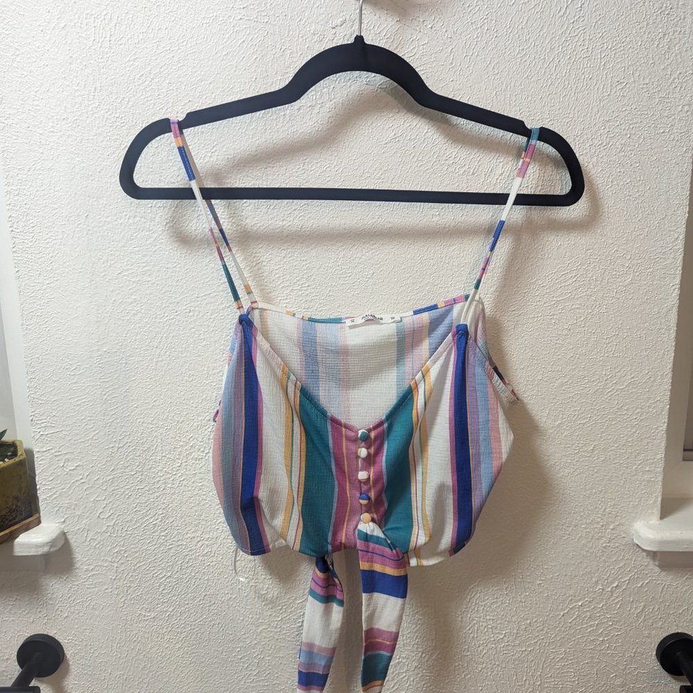 Pull and Bear Cropped Striped Tie Top